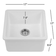 Undermount Kitchen Sink, Single Bowl, Fireclay, 17 x 17 In, White