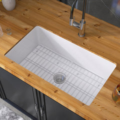 Undermount Kitchen Sink, Single Bowl, Fireclay, 32 x 19 Inch, White