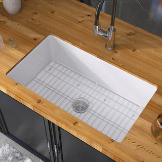 Undermount Kitchen Sink, Single Bowl, Fireclay, 32 x 19 Inch, White