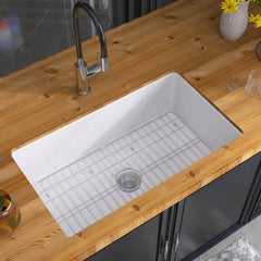 Undermount Kitchen Sink, Single Bowl, Fireclay, 32 x 19 Inch, White