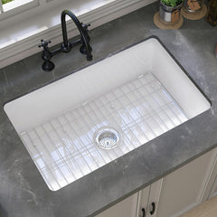 Undermount Kitchen Sink, Single Bowl, Fireclay, 32 x 19 Inch, White