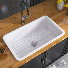 Undermount Kitchen Sink, Single Bowl, Fireclay, 32 x 19 Inch, White