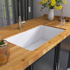 Undermount Kitchen Sink, Single Bowl, Fireclay, 32 x 19 Inch, White