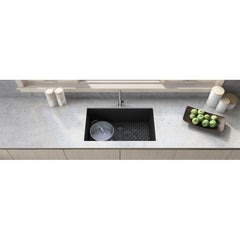 Undermount Kitchen Sink, Single Bowl, Granite Composite, 27 x 18 In, Midnight Black