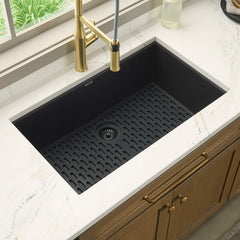 Undermount Kitchen Sink, Single Bowl, Granite Composite, 27 x 18 In, Midnight Black