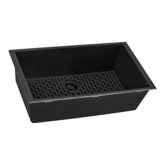 Undermount Kitchen Sink, Single Bowl, Granite Composite, 27 x 18 In, Midnight Black