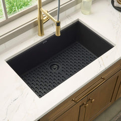 Undermount Kitchen Sink, Single Bowl, Granite Composite, 30 Inch, Midnight Black