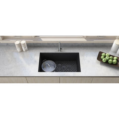 Undermount Kitchen Sink, Single Bowl, Granite Composite, 30 Inch, Midnight Black