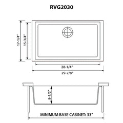 Undermount Kitchen Sink, Single Bowl, Granite Composite, 30 Inch, Midnight Black