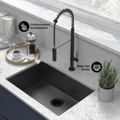 Undermount Kitchen Sink, Tourner, Single Basin in Black Stainless Steel