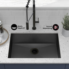 Undermount Kitchen Sink, Tourner, Single Basin in Black Stainless Steel