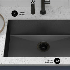 Undermount Kitchen Sink, Tourner, Single Basin in Black Stainless Steel