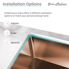Undermount Kitchen Sink, Tourner, Single Bowl, Stainless Steel, Rose Gold