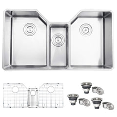 Undermount Kitchen Sink, Triple Bowl, 16 Gauge Stainless Steel, 35 Inch