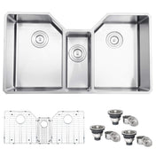 Undermount Kitchen Sink, Triple Bowl, 16 Gauge Stainless Steel, 35 Inch