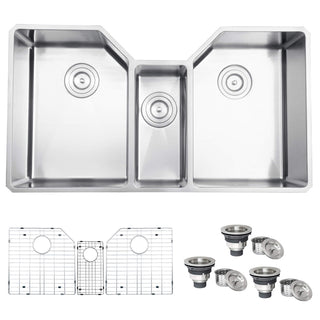 Undermount Kitchen Sink, Triple Bowl, 16 Gauge Stainless Steel, 35 Inch