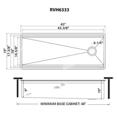 Undermount Kitchen Sink, Two-Tiered Ledge Workstation, Single Bowl, 45 Inch, Black