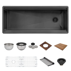 Undermount Kitchen Sink, Two-Tiered Ledge Workstation, Single Bowl, 45 Inch, Black