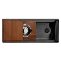 Undermount Kitchen Sink, Two-Tiered Ledge Workstation, Single Bowl, 45 Inch, Black