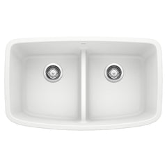 Undermount Kitchen Sink, Valea, Double Bowl, Low Divide, Silgranit, 32", White