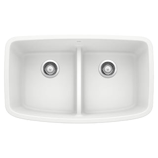 Undermount Kitchen Sink, Valea, Double Bowl, Low Divide, Silgranit, 32", White