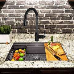 Undermount Kitchen Sink with Faucet, Single Bowl, Stainless Steel, 32 In, Matte Black