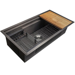 Undermount Kitchen Sink with Faucet, Single Bowl, Stainless Steel, 32 In, Matte Black