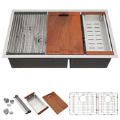 Undermount Kitchen Sink Workstation, Double Bowl 60/40 in Stainless Steel