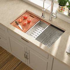 Undermount Kitchen Sink Workstation, Double Bowl 60/40, 16 Gauge Stainless Steel