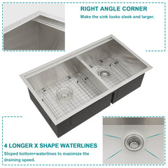 Undermount Kitchen Sink Workstation, Double Bowl 60/40, 16 Gauge Stainless Steel