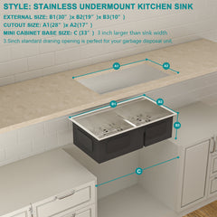 Undermount Kitchen Sink Workstation, Double Bowl 60/40, 16 Gauge Stainless Steel