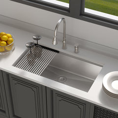 Undermount Kitchen Sink Workstation, Single Bowl, 16 Gauge Stainless Steel, Brushed