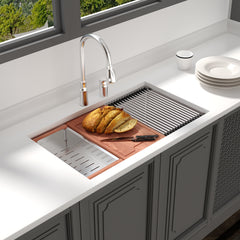 Undermount Kitchen Sink Workstation, Single Bowl, 16 Gauge Stainless Steel, Brushed