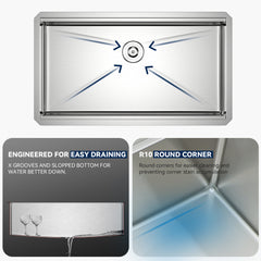 Undermount Kitchen Sink Workstation, Single Bowl, 16 Gauge Stainless Steel, Brushed