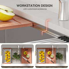 Undermount Kitchen Sink Workstation, Single Bowl, 16 Gauge Stainless Steel, Brushed