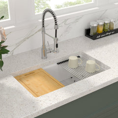 Undermount Kitchen Sink Workstation, Single Bowl, Granite Composite, 30 In., White
