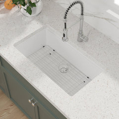 Undermount Kitchen Sink Workstation, Single Bowl, Granite Composite, 30 In., White