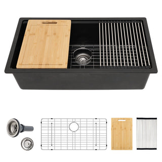 Undermount Kitchen Sink Workstation, Single Bowl, Granite Composite, 32 Inch
