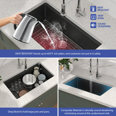 Undermount Kitchen Sink Workstation, Single Bowl, Granite Composite, 32 Inch