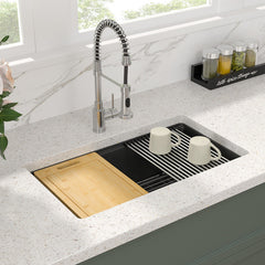 Undermount Kitchen Sink Workstation, Single Bowl, Granite Composite, 32 Inch