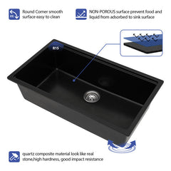 Undermount Kitchen Sink Workstation, Single Bowl, Granite Composite, 32 Inch