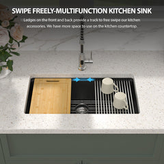 Undermount Kitchen Sink Workstation, Single Bowl, Granite Composite, 32 Inch