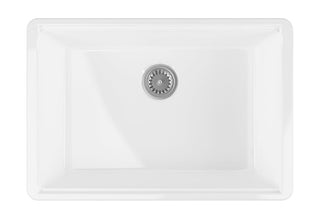 Undermount Kitchen Sink, Yorkshire, Single Bowl with Basket Strainer in White