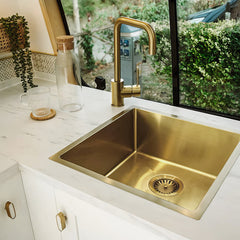 Undermount or Drop-In Kitchen Sink Set, Single Bowl, 18 Inch in Brass