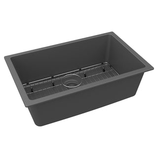 Undermount Sink Kit, Quartz Classic, Single Bowl, Quartz, 29-1/2 In, Graphite