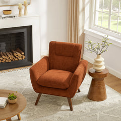 Upholstered Armchair in Orange Jacquard Fabric with Tufted Back