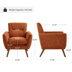 Upholstered Armchair in Orange Jacquard Fabric with Tufted Back
