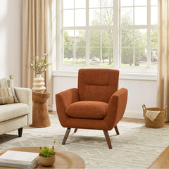 Upholstered Armchair in Orange Jacquard Fabric with Tufted Back