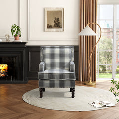 Upholstered Armchair, Linen with Solid Wood Frame in Antique Gray