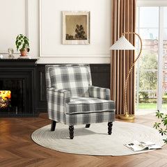 Upholstered Armchair, Linen with Solid Wood Frame in Antique Gray